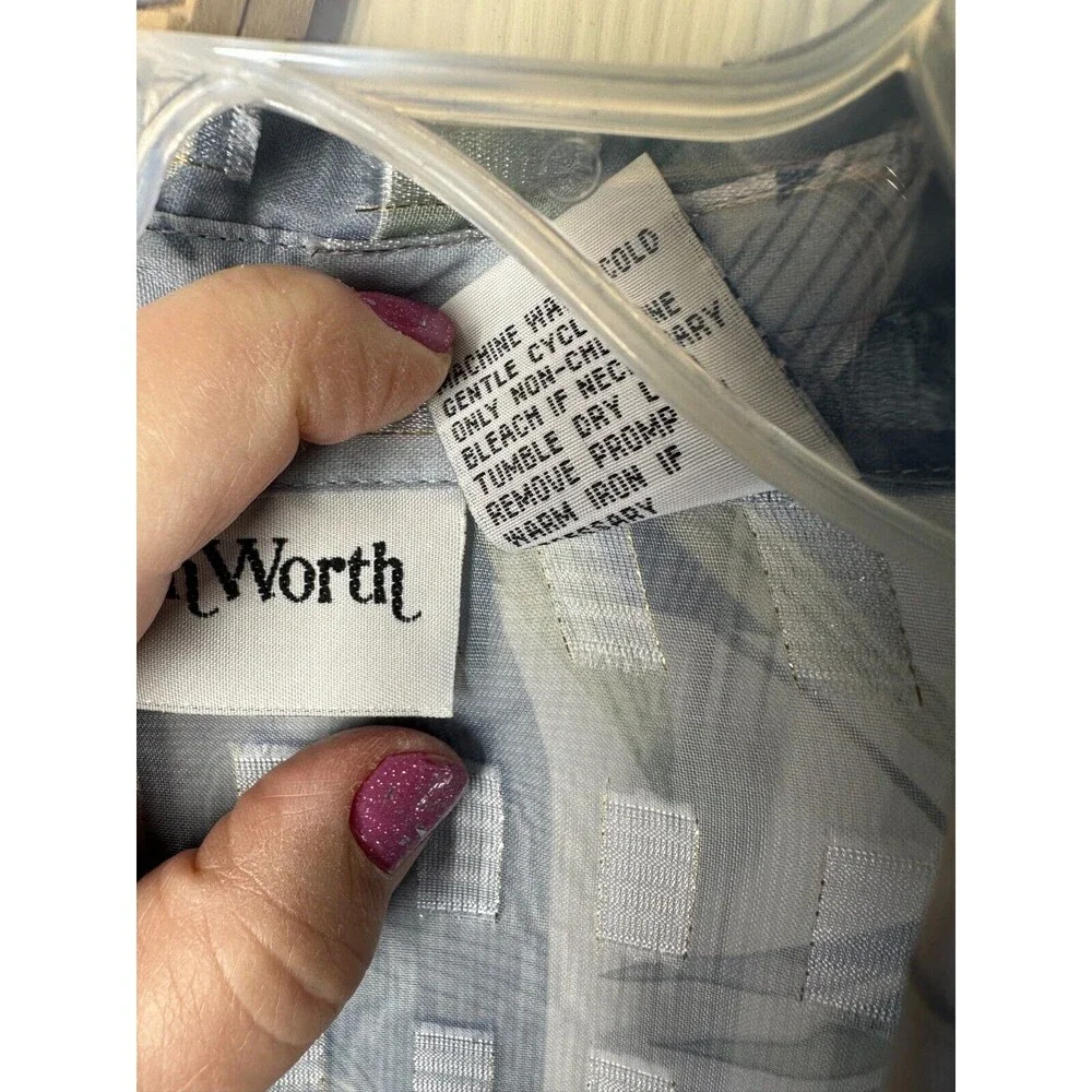 Bon Worth Sheer Big Shirt Women's XL Light Blue Floral Cool Layering Chic Casual